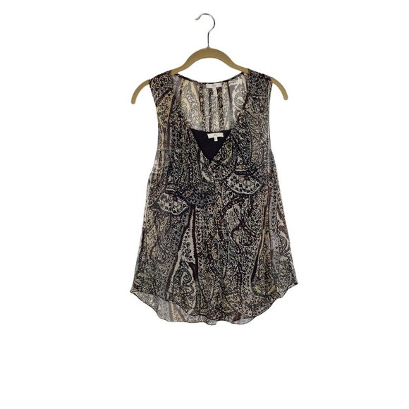 Joie Layered Top Sheer Brown Gray Paisley Silk Sleeveless Button Up Size XS - Picture 1 of 7